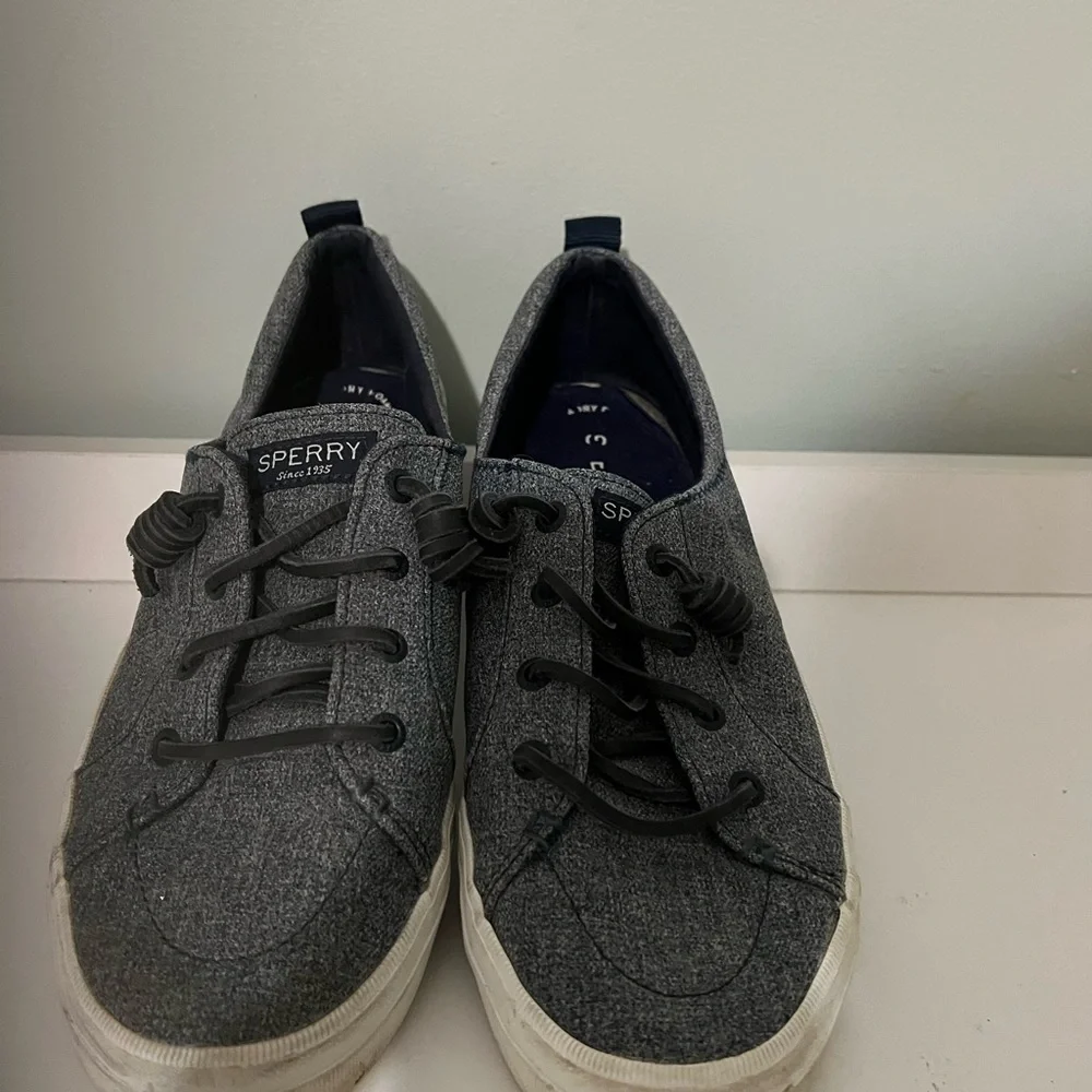 Women’s Size 8.5 Sperry Slip On Loafers. Denim look.